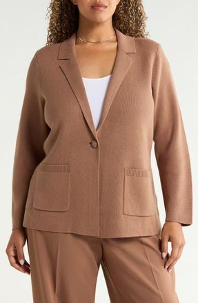 Nic+Zoe Knit Cotton Blend Single Button Blazer in Tigernut at Nordstrom, Size 1X