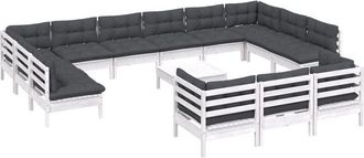 vidaXL Muebles De Jard&iacute;n 14 Pzas Con Cojines Blanco Madera De Pino Vidaxl