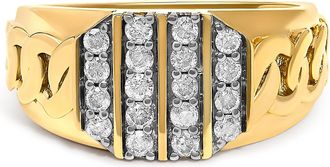House of Brilliance Mens 14K Yellow Gold Plated Sterling Silver Diamond 1/2 Cttw Cuban-Link Band Ring