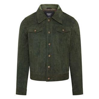 Infinity Leather Mens Trucker Goat Suede Western Jeans Jacket - Yangon - Green - Size X-Small
