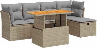 vidaXL Set Sof&aacute;s Jard&iacute;n Y Cojines 6 Pzas Rat&aacute;n Sint&eacute;tico Acacia Beige Vidaxl