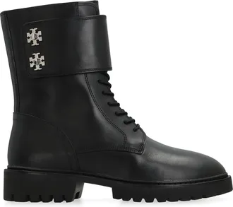 Tory Burch Womens Ankle Boots Turnlock Black Leather