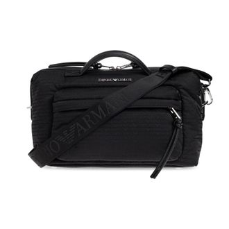 Emporio Armani Handbags, male, Black, Size: ONE SIZE Nylon Satchel with Shoulder Strap