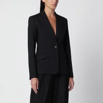 Andamane Single-breasted black pinstripe jacket in cotton blend