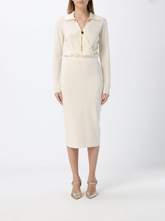 Elisabetta Franchi Abito a tubino midi in jersey con scollo a V e maniche lunghe