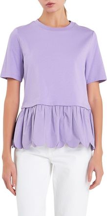 English Factory Mixed Media Scallop Peplum Cotton Top in Purple at Nordstrom, Size X-Small