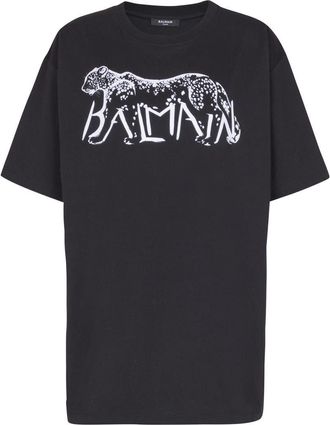Balmain T-shirt with leopard print in Black at Nordstrom, Size X-Large