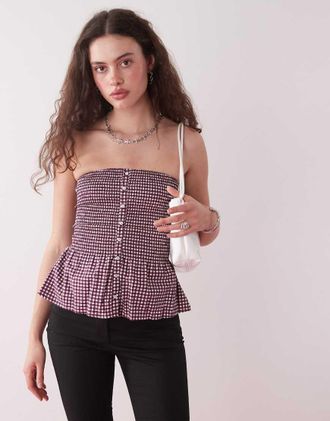 Motel soter button up gingham bandeau top in wine-Red