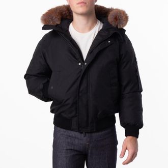 Burberry Faux Fur Trim Hooded Bomber Jacket, Size Medium