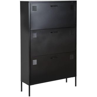 Sweeek Industrial Metal Shoe Cabinet with 3 Drawers, Alabama, Black, 80x26x130 cm