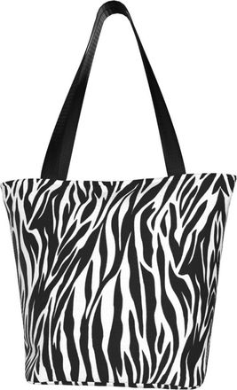 AOOEDM Zebra Texture Reusable Grocery Bag Shopping Bag Casual Shoulder Bag Handbag for Men Women ECO Market Bag Beach Bag Travel Totes