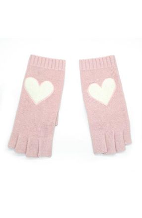 Portolano Cashmere fingerless gloves with heart patch in Pink/white at Nordstrom