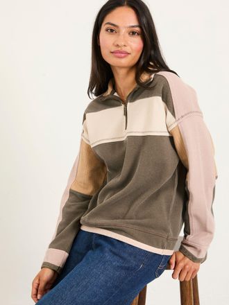 Fat Face FatFace Airlie Brown Relaxed Stripe Half Neck Sweat