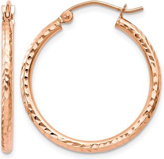 Diamond2Deal 14k Gold Diamond-cut 2x25mm Round Tube Hoop Earrings