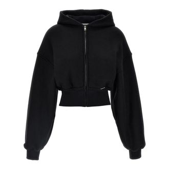 Alexander Wang Hoodies & sweatvesten, Dames, Zwart, M, Katoen, Cropped Zip-Up Hoodie