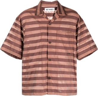 Sunnei Short Sleeve Shirts, male, Multicolor, M, Red Striped Camp Collar Shirt