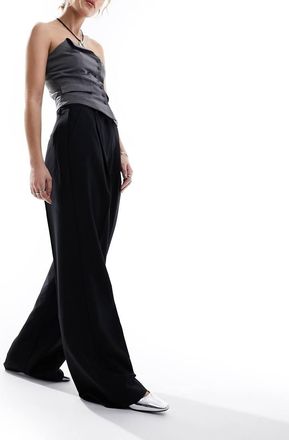 Jack & Jones wide leg tailored pants in black