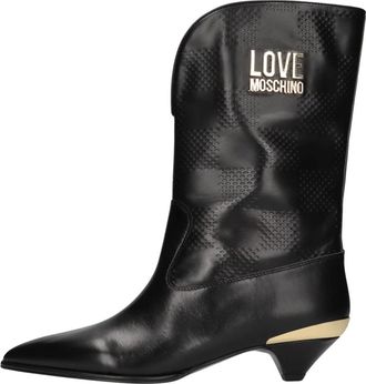 Love Moschino Leren enkellaarzen - Dames - Laarzen met Hak - Zwart - 38 EU - Leer - Schoenen