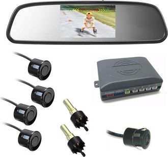 Trade Shop Trade Shop - Car Parking Kit 4 Black Sensors Reverse Camera Mirror Monitor