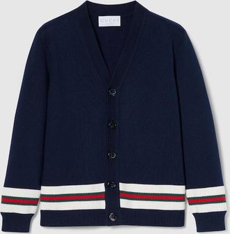 Gucci Kids - Cotton Cardigan With Web, Size 10 years, Blue, Ready-to-wear