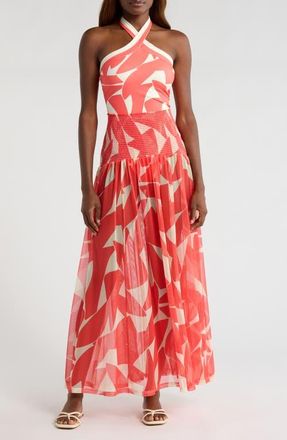 Hutch Smocked Cover-Up Maxi Skirt in Ivory/coral Geo at Nordstrom, Size Large