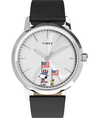 Timex Peanuts Marlin Mens Black Watch TW2Y50300 Leather - One Size
