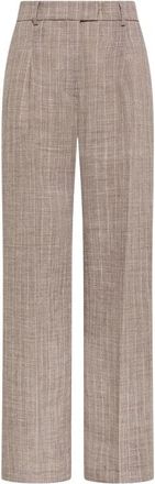 Seventy Pantalone gessato in misto lino - Dames - Wijde Broeken - Beige - S - Leer - Broeken