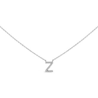 House of Brilliance 10K White Gold Diamond Accent A-Z Block Initial Pendant Necklace in White Gold | Z at Nordstrom