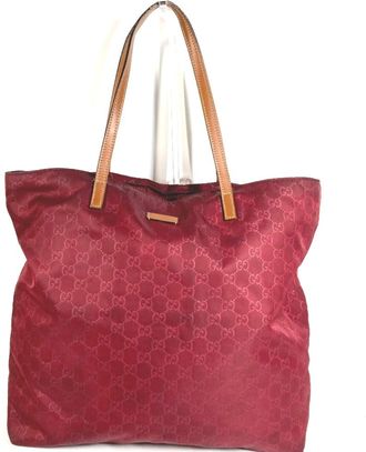 Gucci Red Color Leather Nylon Handbag Shoulder Bag Tote Bag (Pre-Owned)