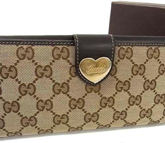 Gucci Brown Canvas Leather Long Wallet (Bi-Fold) (Pre-Owned)