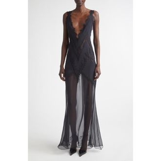 Tom Ford Enverse Satin Lace Slipdress in Black at Nordstrom, Size 8 Us