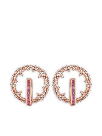 Ananya 18K rose gold diamond and pink sapphire hoop earrings - women - Pink Sapphire/18kt Rose Gold/Diamond - One Size