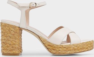 Stuart Weitzman 80mm Dayna Leather Espadrille Platform Sandals
