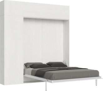 Itamoby Cama abatible 160 vertical con mueble effecto madeira fresno blanco