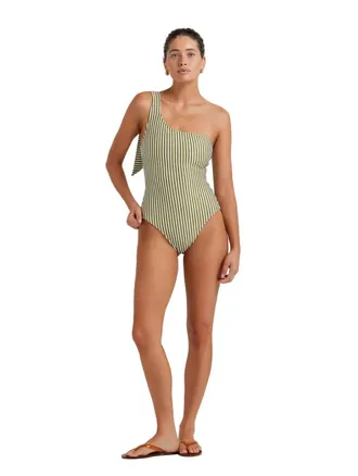 Peony One Shoulder One Piece Swimsuit In Fern Stripe