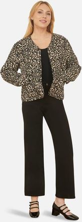 Yumi Leopard Print Round Neck Boxy Jacket in Black at Nordstrom, Size 10