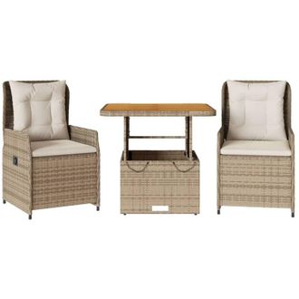 vidaXL Vidaxl - Sillas Y Mesita De Jard&iacute;n 3 Piezas Rat&aacute;n Sint&eacute;tico Coj&iacute;n Beige
