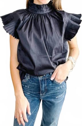 Elan Womens Flutter Sleeveless High Neck Blouse In Black