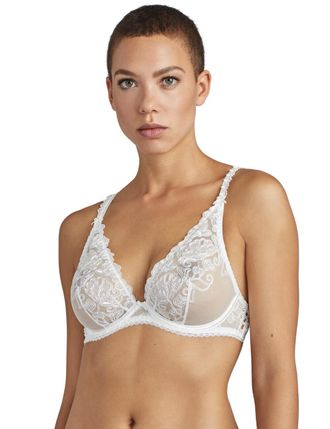 Aubade Womens TC12 Pour Toujours Plunging Triangle Bra - White Polyester/Polyamide - Size 30D