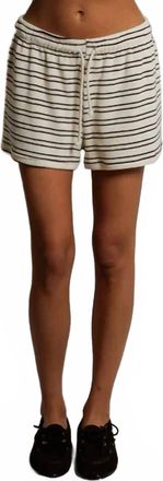 perfectwhitetee Loop Terry Short In Natural/chocolate Stripe
