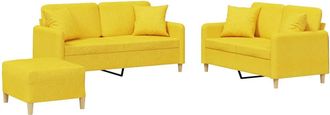 vidaXL Juego De Sof&aacute;s Con Cojines 3 Piezas Tela Amarillo Claro Vidaxl