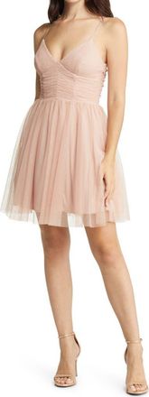 Love, Nickie Lew Tulle Glitter Skater Dress in Mauve/Gold at Nordstrom, Size Small