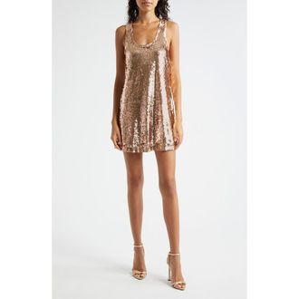Alice & Olivia Avril Sequin Tank Minidress in Tan/Bronze at Nordstrom Rack, Size X-Large