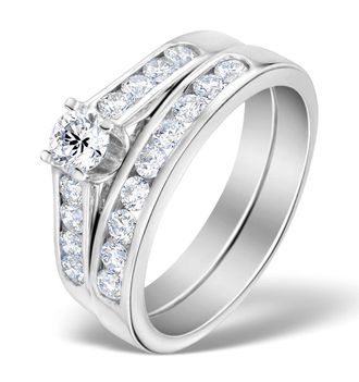 The Diamond Store Matching Diamond Engagement and Wedding Ring 0.88ct 18K Gold