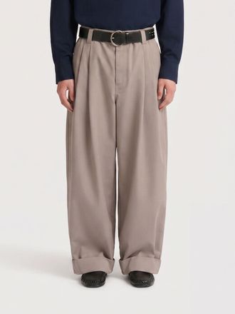 Marni Pantaloni wide leg in cotone con vita elasticizzata e risvolto