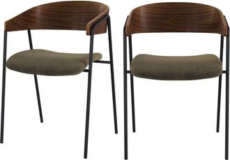 Rendez-Vous Déco Set de 2 sillas en terciopelo verde kaki y madera de nogal - Esmée