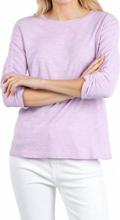 Elliott Lauren Crissy Crew Neck Ruched Sleeve Tee In Lavender