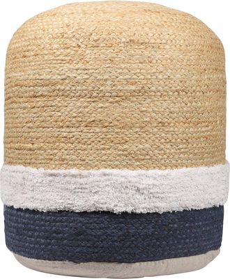LR Home Lr Home Anika Coastal Tufted Striped Handmade Textured Jute Pouf