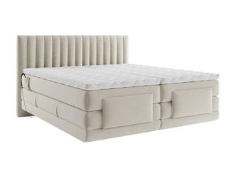 Vente-Unique Boxspring con cabecero costuras verticales + somieres relax el&eacute;ctricos + colch&oacute;n + cubrecolch&oacute;n - 2 x 80 x 200 cm - Terciopelo - Beige - DONISI de PAL