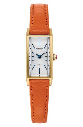 Citizen Fio Tank Orange Leather Strap Watch, 14.3mm x 30.7mm in White/Orange at Nordstrom
